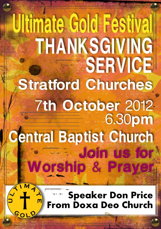 Ultimate Gold Thanksgiving Service, Oct 7th 18:30, Central Baptist Church